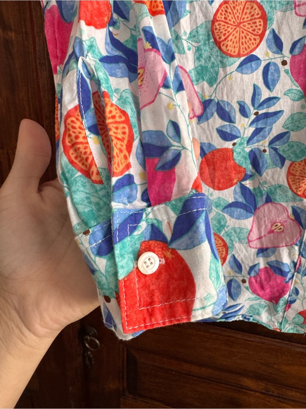 J McLaughlin tropical fruit print cotton Lois shirt - Picture 5 of 8